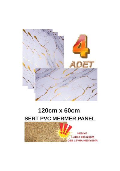 4 Adet 60x120cm Alternatif Kaplama Uv Pvc Altın Mermer Desenli Ev Ofis Otel Duvar Kaplama Paneli Altın