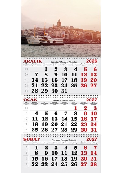 2027 Yılı Gemici Takvimi-galata Kulesi ,galata Köprüsü Ve Vapur