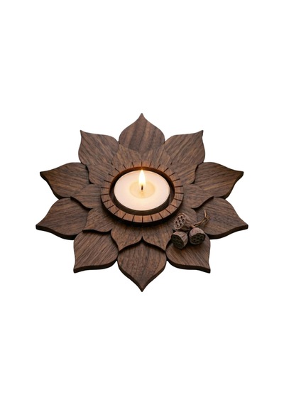 3 Katlı Ahşap Lotus Mumluk