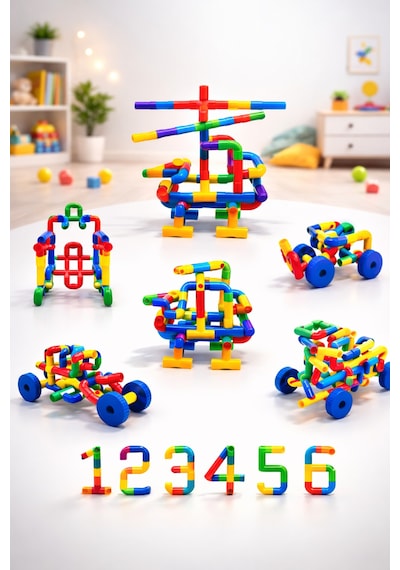 Blok Boru 72 Parça Puzzle Renkli Eğitici Birleştirme Oyuncak Seti