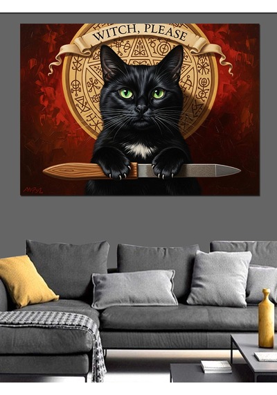 Ahşap Tablo Kara Kedi Ve Büyü