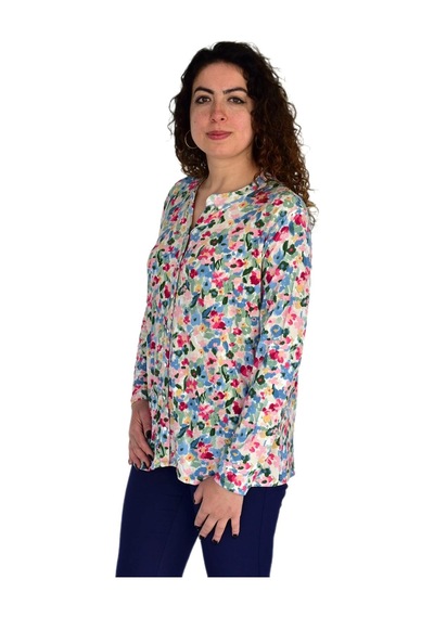 Kadın Çiçek Baskılı Düğmeli Viscon Bluz Bgl-st04275 Pembe