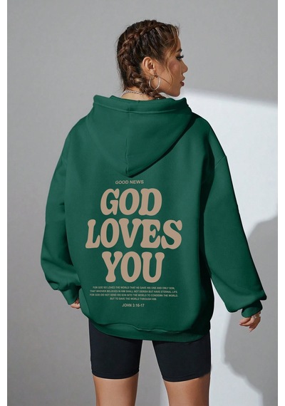 Good Loves You Baskılı Oversize Sweatshirt Yeşil