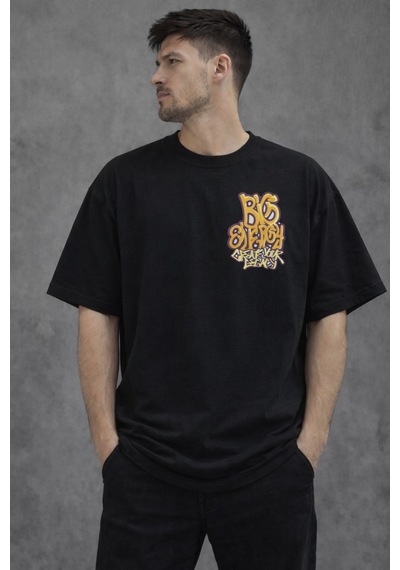 Herkesemoda Ön Ve Arka Yazı Detaylı Basic T-shirt Siyah