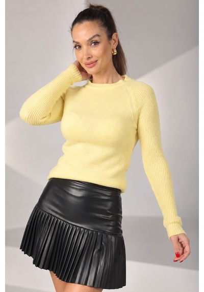 By Saygı Kadın Reglan Kollu Triko Bluz Sarı