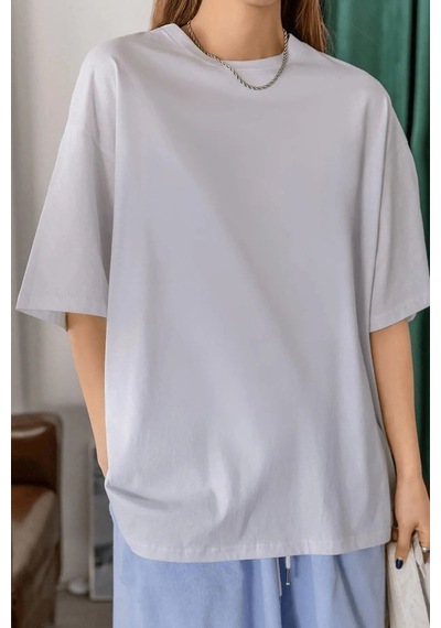 Beyaz Basic Düz Baskısız Oversize Salas Boyfriend Kadın T-Shirt Beyaz