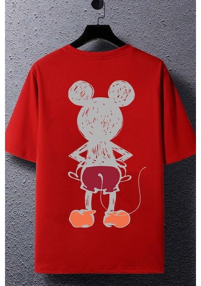 Unisex Mause Baskılı T-shirt Kırmızı
