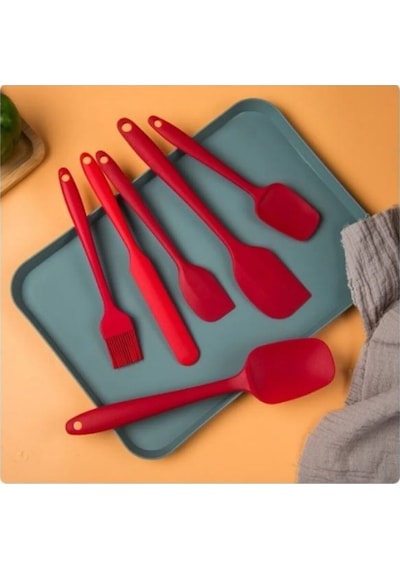 Isıya Dayanıklı Yanmaz Yapışmaz Silikon Spatula Seti 6 Parça Zr5 Silikon Kırmızı Diğer