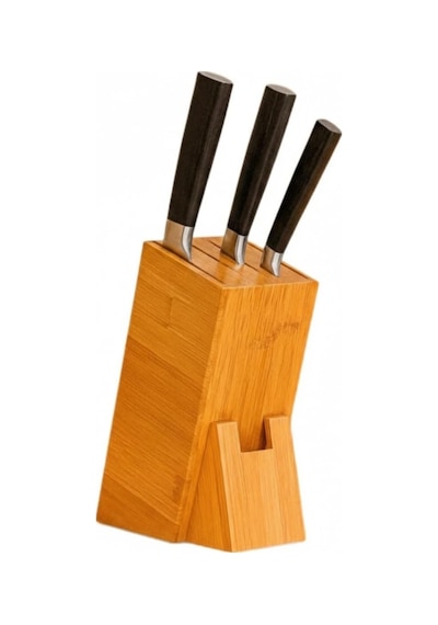 Tr Bambu Ahşap Bıçak Standı 220 Mm Eğik Tasarım, Kaymaz Tabanlı, Çoklu Bıçak Yuvalı, Modern Ve Doğal Mut Diğer