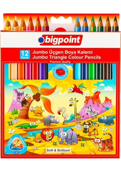 Bigpoint Jumbo Üçgen Kuru Boya Kalemi 12 Renk N11.33861