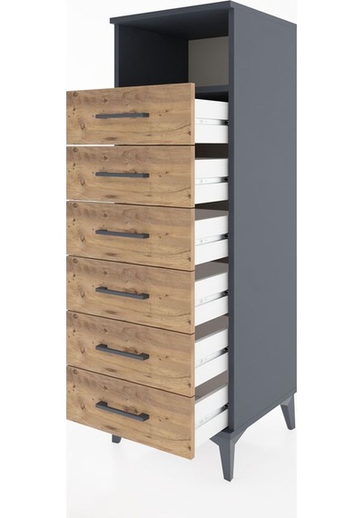 Hyperion Dolap Tek Raflı 6 Çekmeceli 44x44x134 Antrasit-çam Antrasit