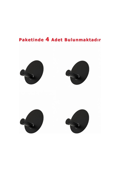 Askılık Yapışkanlı Mantar Yuvarlak Tekli Mat Siyah Pakette 4 Adet Mat Siyah
