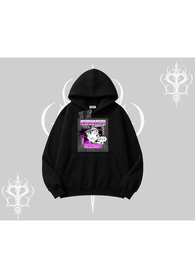 Kapşonlu Sweatshirt Games Schoolgirl Anime Baskılı Siyah