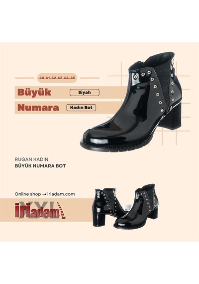 41-42-43-44 Numara K268-1 Siyah Rugan Kadın Büyük Numara Bot Siyah Rugan
