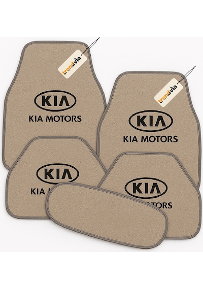 Kia Motors Logolu Bej Oto Halı Paspas Seti 5 Parça Kaymaz, Yıkanabilir, Şık Tasarım