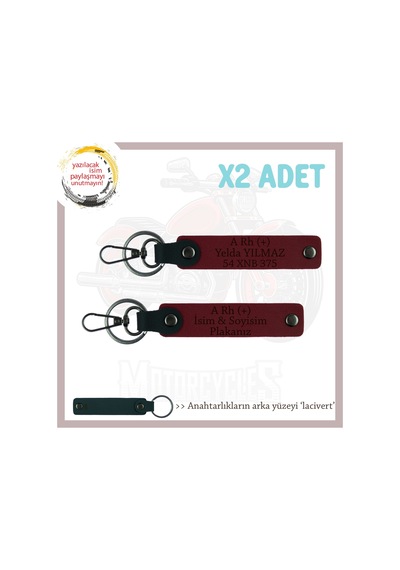 Hız Aşıklarına İsim Plaka Ve A Rh + Kan Grubu Yazılı Özel Hediye X2' Li Set Anahtarlık, Bordo-laci