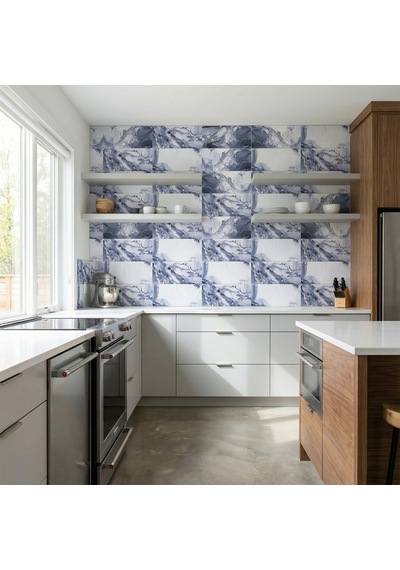 60x60 Cm Kendinden Yapışkanlı Duvar,banyo,tezgah Arası Gri-mavi Mermer-48 Adet 8039-60-48