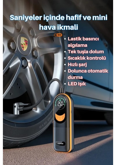 Aimod Airslim Mini Taşınabilir Şarjlı Araba Hava Kompresörü Led Işıklı Oto Araç Lastik Top Şişirme Pompası Kablosuz