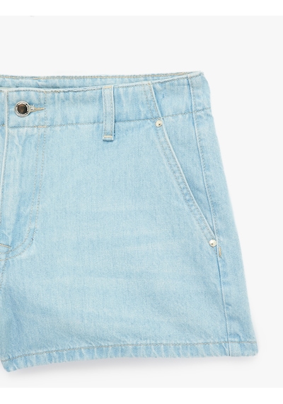 Koton Pamuklu Düşük Bel Chino Cepli Rahat Kalıp Mini Denim Şort Açık İndigo 6sal40286md