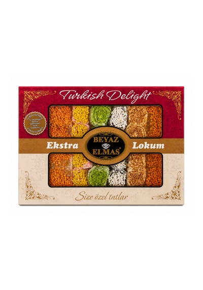 Beyaz Elmas Beyas Elmas Kare Karışık Lokum 400 Gr - %100 Doğal Pancar Şekerinden Üretilmiştir - Glikoz İçermez - Türk Lokumu