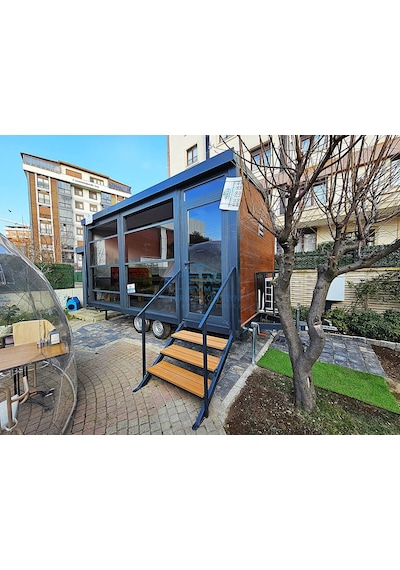 300 X 500 Teras Evim Tiny House Ahşap Desen Fugalı Betopan Kendinden Çatılı Tek Oda Giyotin Pencere