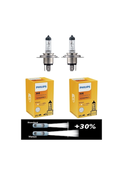 Philips Uyumlu (2 ADET) H4 +30 FAZLA IŞIK 12V STANDART AMPUL  12342 PRC1
