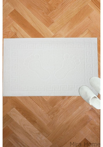 2 Li Ayak İzli Banyo Ayak Havlusu %100 Pamuklu Renkli 50x70 Cm Menom Beyaz