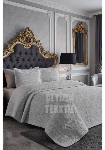 Çift Kişilik Dantelsiz Yatak Örtüsü Gri Çok Renkli