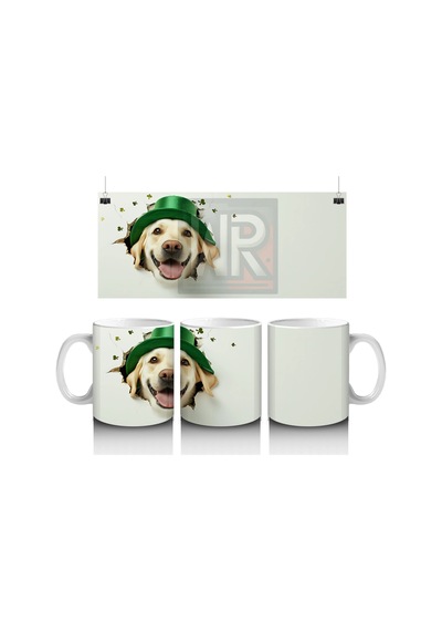Yeşil Şapkalı Labrador Retriever Figürü - Baskılı Kahve Kupası Renkli