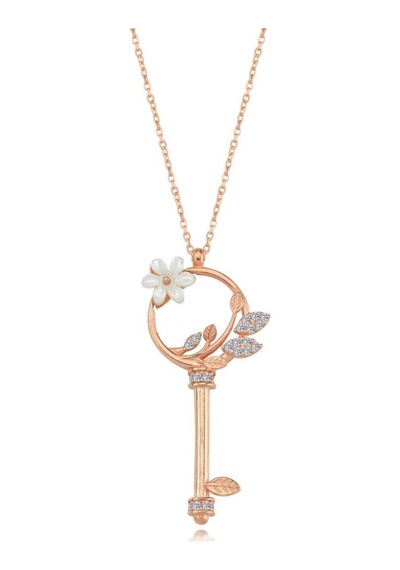 Mia vento Işıltılı Manolya Çiçeği Anahtarı Rose Renk Flowers Gümüş Kolye
