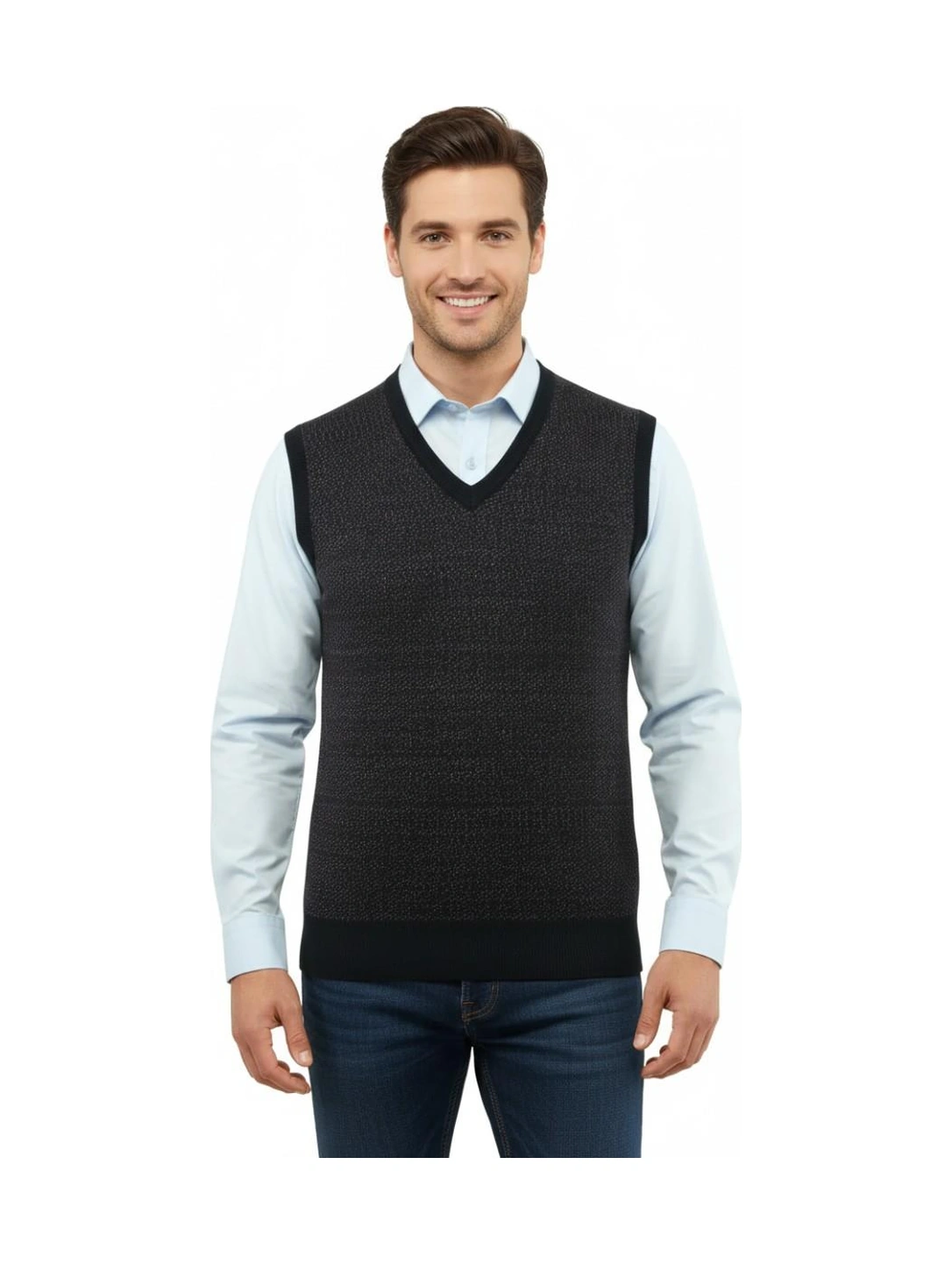 Çizgi Triko Erkek V Yaka Süveter Çelik Örgü Regular Kalıp 5206h Bgl-st04841 Lacivert