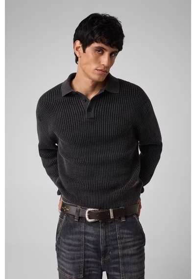 Guess Guess Jeans Waffle Desenli Erkek Polo Kazak M6br54z1720 Siyah
