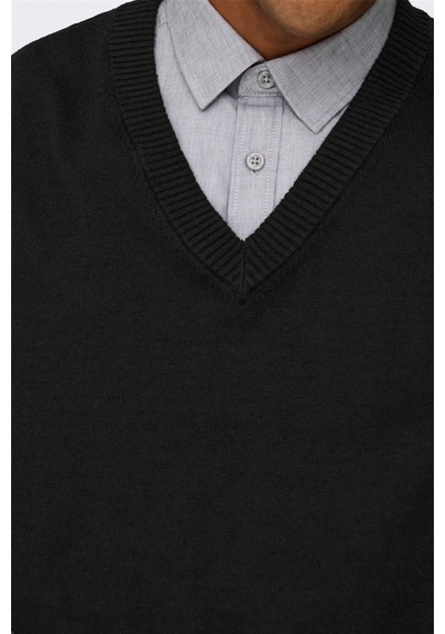 Only & Sons Onslusım Lıfe Rlx 12 V-neck Vest Knıt Erkek Siyah Yelek - 22030784 Siyah