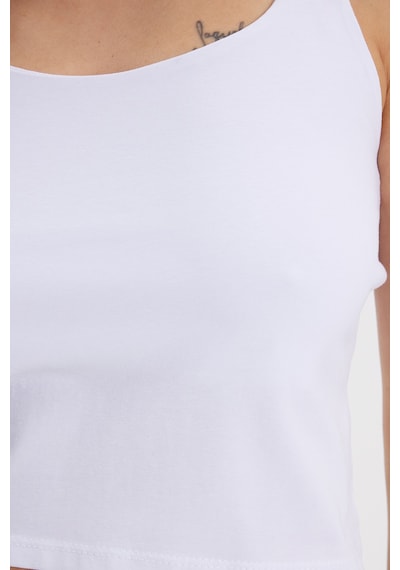 Tudors Kadın Slim Fit Dar Kesim Likralı Beyaz Crop Atlet -50612