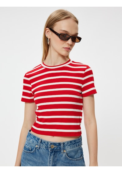 Koton Basic Tişört Kısa Kollu Bisiklet Yaka Slim Fit Kırmızı Çizgili 5wal10227ık Kırmızı Koton Basic Tişört Kısa Kollu Bisiklet Yaka Slim Fit Kırmızı Çizgili 5wal10227ık Kırmızı