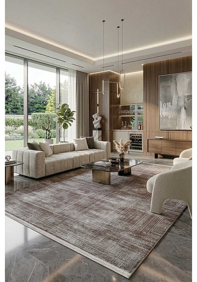 Alya Modern İtalyan Tasarım Makine Halısı Al01 Kahve Vizon