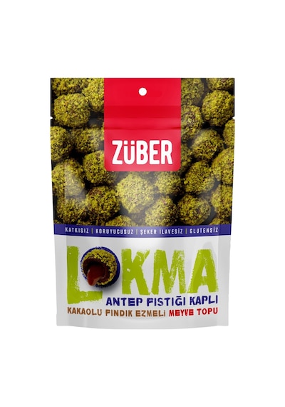 Züber Lokma 96g Antep Fıstıklı Hurma Topu Kakaolu Fındık Ezmesi 5'li Avantaj Paketi - 5 Adet Tarı