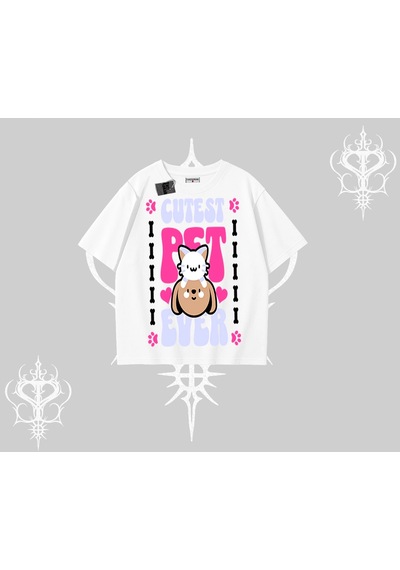 Tarzsokak Best Pet Ever Baskılı Oversize Tshirt Beyaz