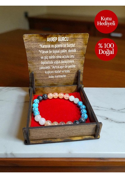 Akrep Burcu Doğaltaş Bileklik Tütsü Hediyeli %100 Doğal Taş, Hediye Kutulu Çok Renkli