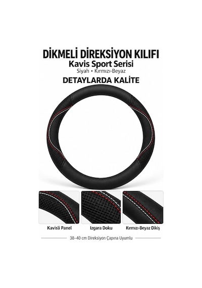 Trobus Honda City 2009-2014 Uyumlu Dikmeli Direksiyon Kılıfı Kavis Sport Siyah Kırmızı-beyaz Siyah - Kırmızı-beyaz