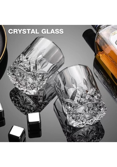 Eski Moda Viski Bardakları, 4'lü Set 2 Kristal Bourbon Bardağı, 2 Yuvarlak Büyük Buz Topu Kalıbı Hediye Kutusu Diğer