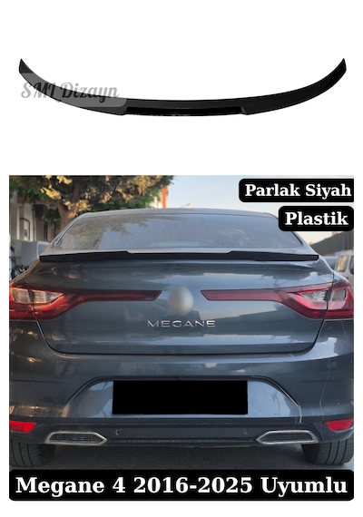 Renault Megane 4 Sedan Uyumlu Yarasa Spoiler - Parlak Siyah Piano Black Batman Tarzı Bagaj Üstü Plastik