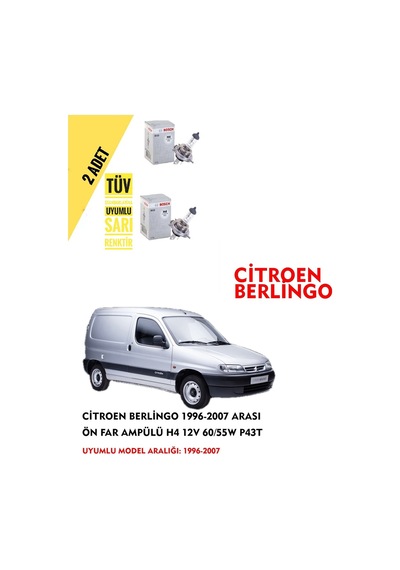 Citroen Berlingo 1996-2007 Arası Ön Far Ampül Takımı 2 Adet