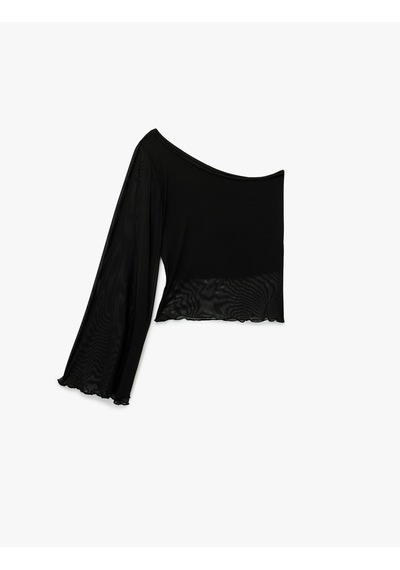 Koton Slim Fit Tek Omuz Tül Bluz Siyah 6sak80210ek Siyah