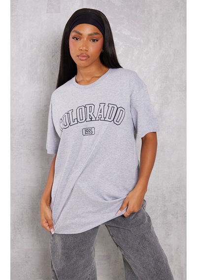 Colarado 1995 Süprem T-shirt - Gri Baskılı Oversize Bisiklet Yaka Kısa Kol Tişört Gri