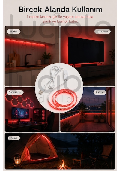 1 Metre 5v Usb Kırmızı Şerit Led Aç Kapa Anahtarlı Tv Masa Araç Dekoratif Led Işık