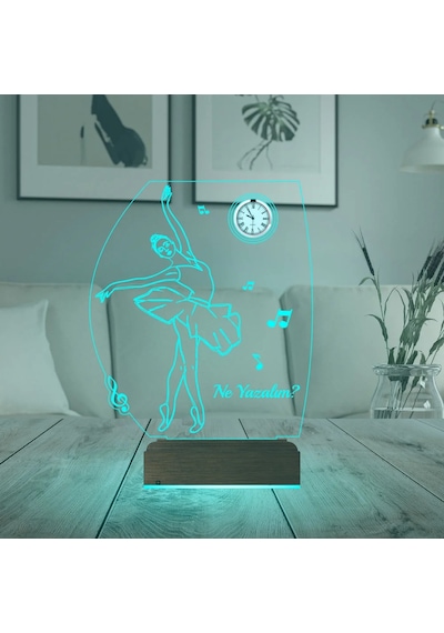 Luvivia Balerin Hediye Bale Nota Tasarım Kişiye Özel Metal Saatli 3d Lamba - Masa Gece Lambası