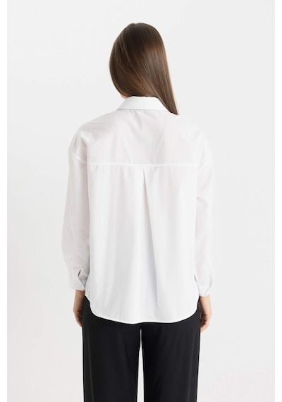 Defacto Relax Fit Poplin Uzun Kollu Gömlek Tunik C7825AX24SMWT36 Beyaz