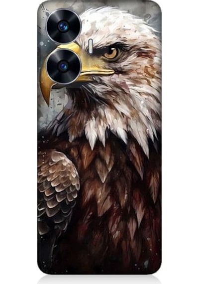 Realme C55 Uyumlu Asil Beyaz Başlı Siyah Kartal Desenli Silikon Kılıf