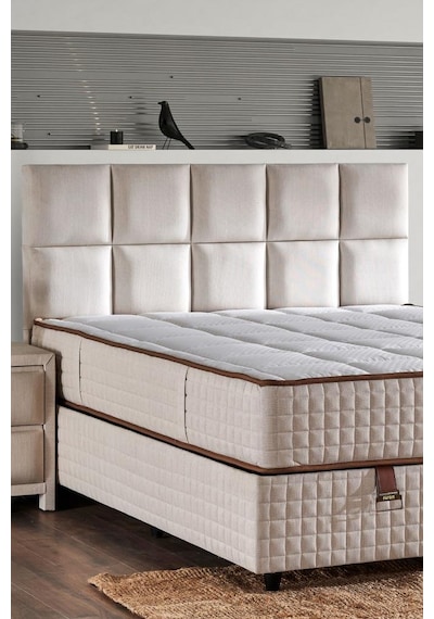 Star Başlık 140 Cm Çift Kişilik Krem Keten Kumaşlı Modern Lüks Yatak Başlığı / Baza Başlığı